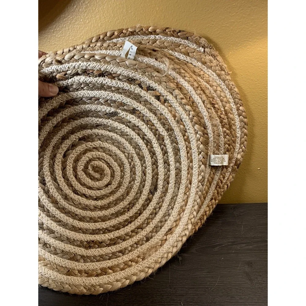 Domain Jute Cotton Placemats Set of 4 Round Spiral Braided Metallic Gold Natural